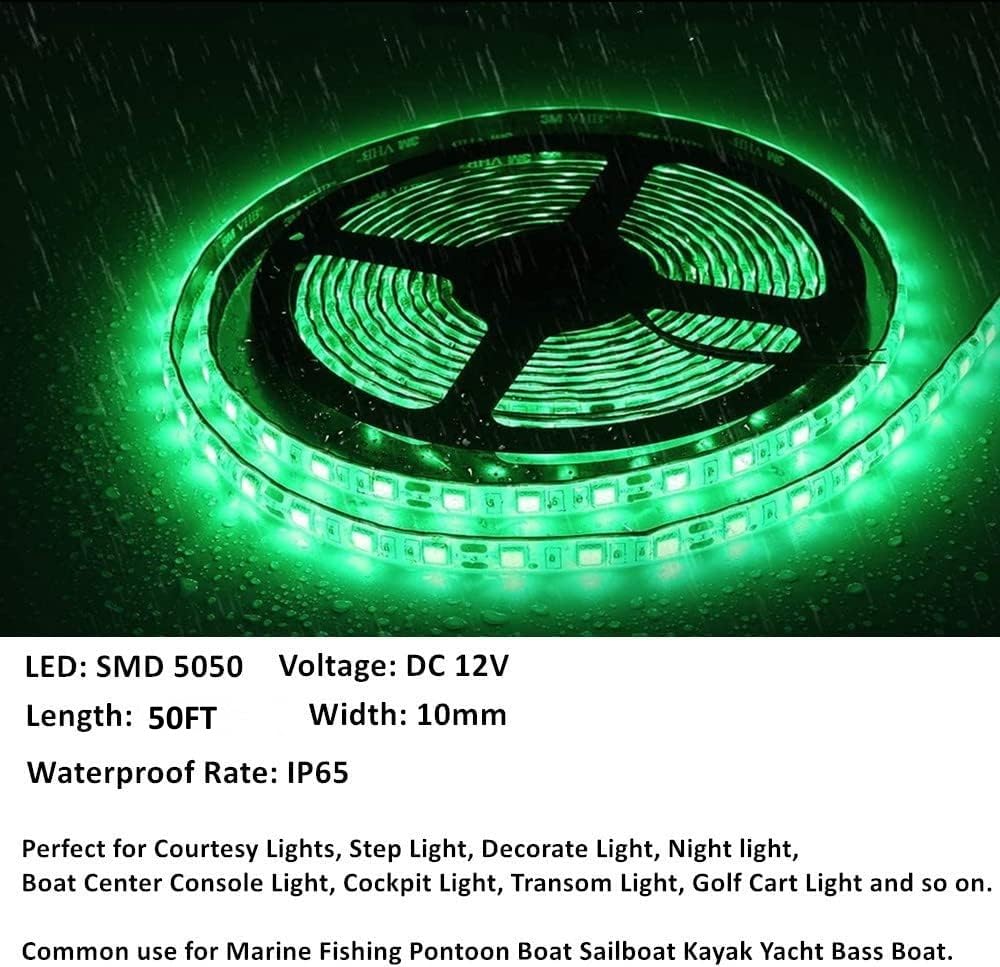 Vbakor 50FT LED Boat Lights, 12V Waterproof Green Strip Light, Marine Accessories, Model LMT38RDK3