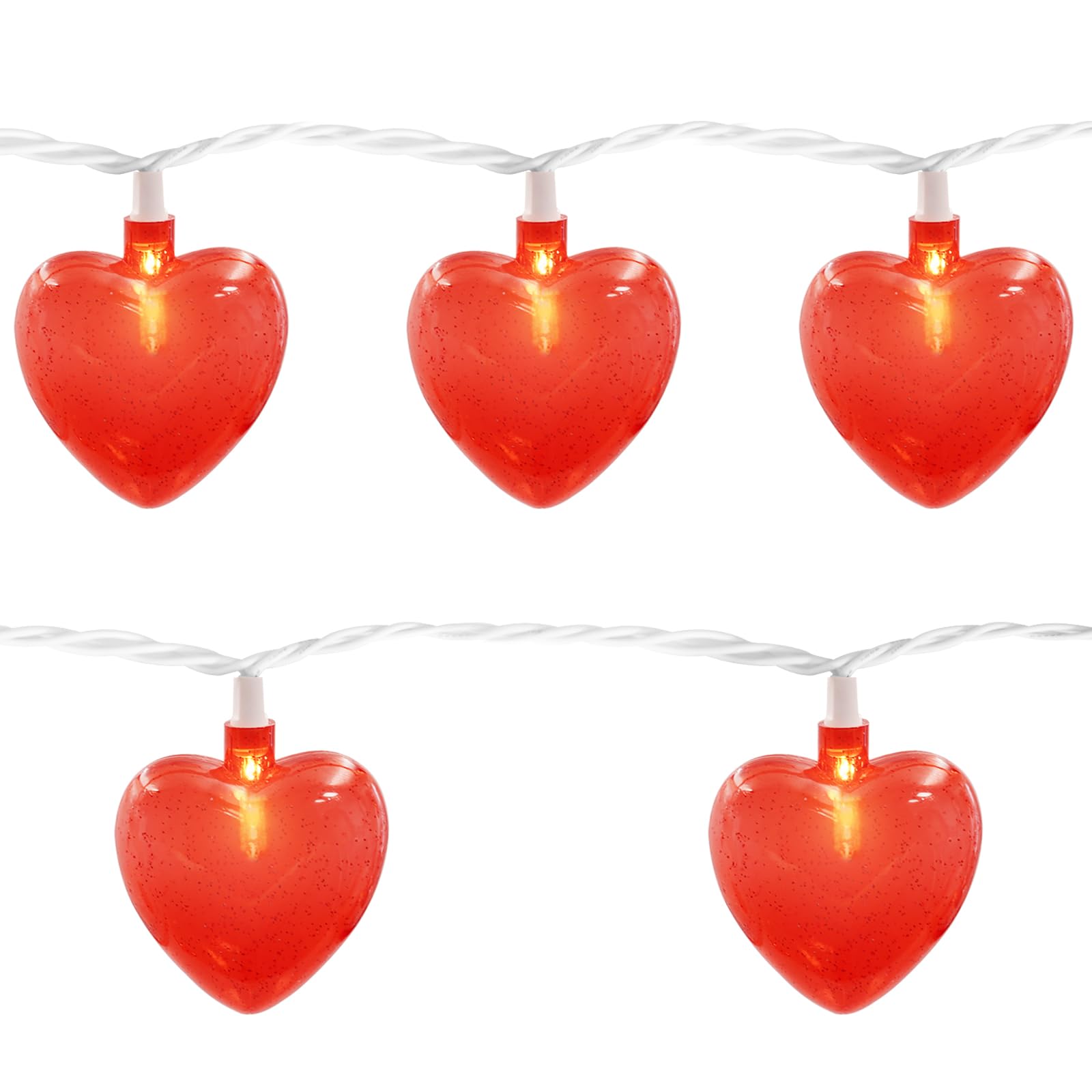 Couah Red Heart String Lights 8.5Ft Valentines Day Lights with 10 Red 3D LED Heart Lights, Plug in Heart Fairy String Lights for Indoor Outdoor Home Window Wedding Party Valentine's Day Decorations