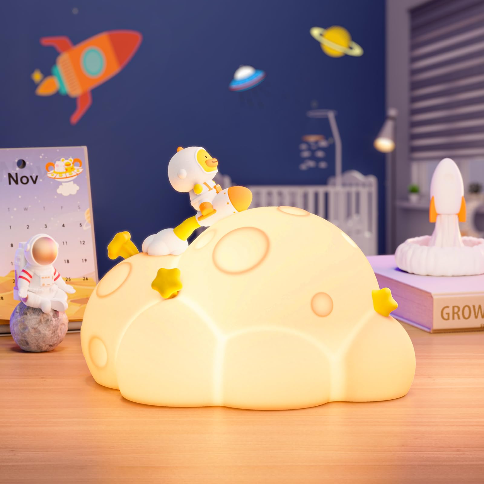 ICARER FAMILY Auto-Off Night Light for Kids - Rechargeable Touch Control Bedside Lamp, Planet Night Lights for Nursery, Gift for