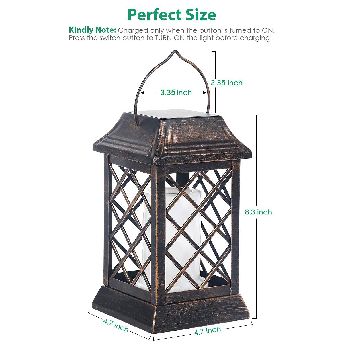 TomCare Solar Lanterns, 2 Pack, Metal, Waterproof, Flickering Flame, Bronze, Model SZ-20015