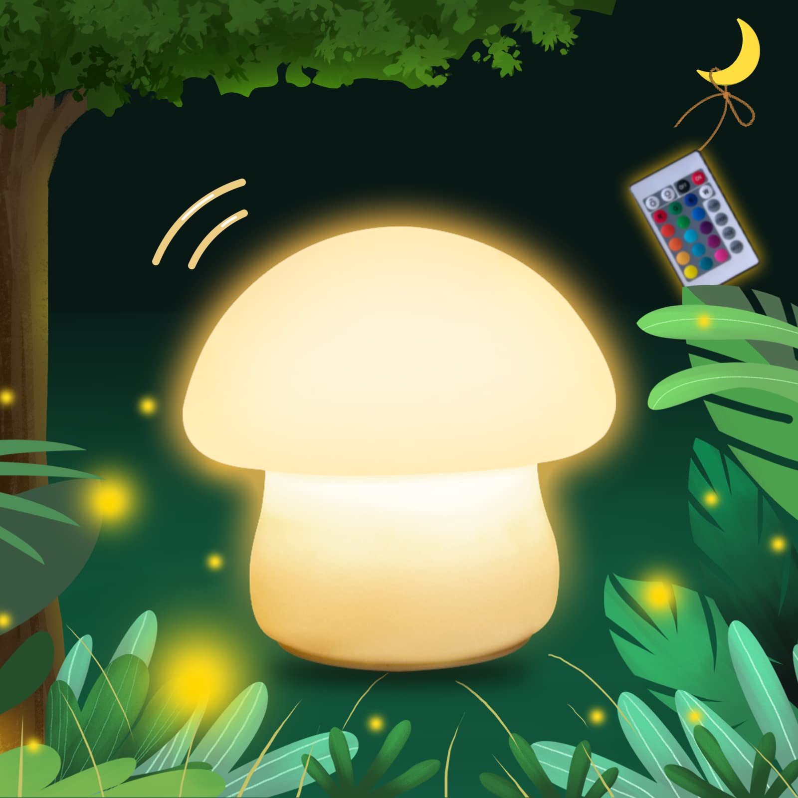 MUID Mushroom Lamp - Rechargeable Silicone Night Light, Multi-Color LED, Dimmable, Tap/Remote Control, Perfect for Nursery and Bedroom