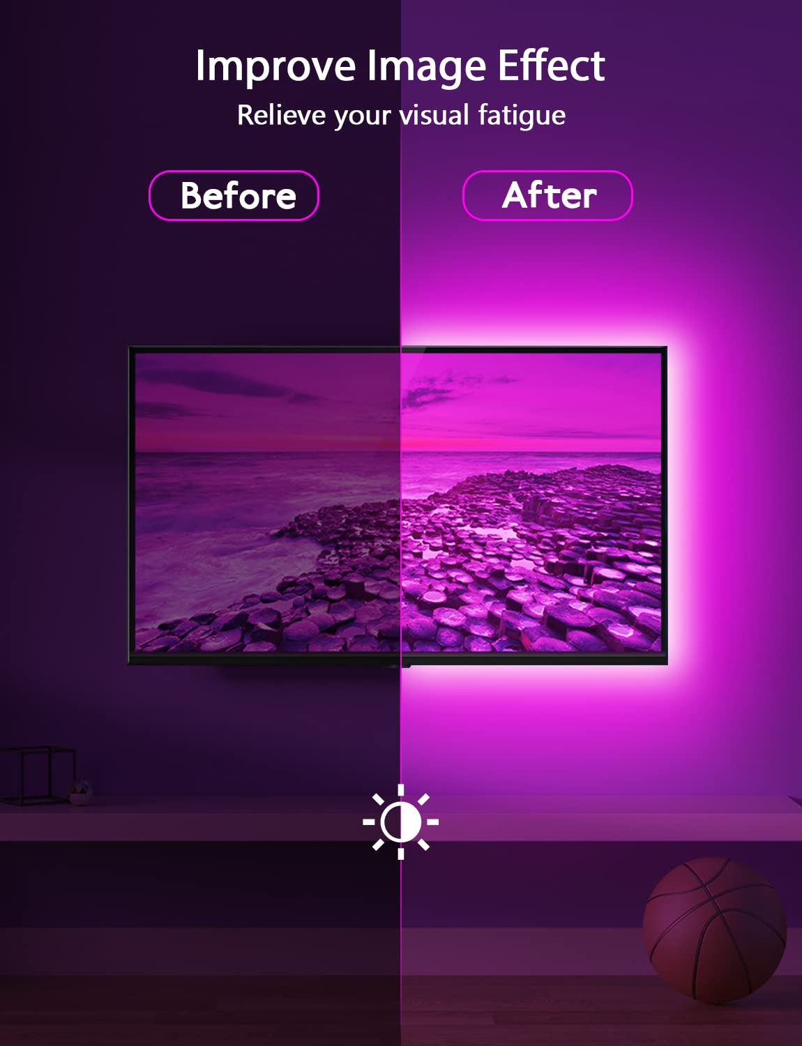 Maticod Led Lights For Tv, 9.84Ft Rgb Strip Lights For Tv Behind 45-60In Tv, Bluetooth App Remote Control Music Sync Tv Backligh