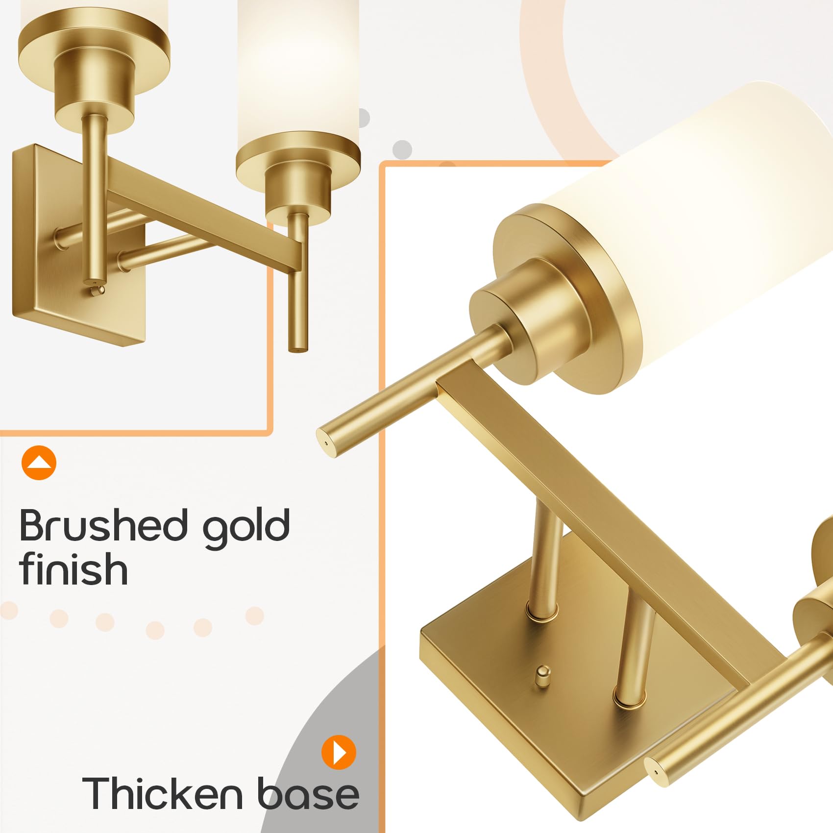 Aoneon Vanity Lighting Fixtures With White Frosted Glass Shade  Double Wall Lamps For Bathroom Mirror Bedroom Living Room Washroom Porch  Gold T001Gd-L2