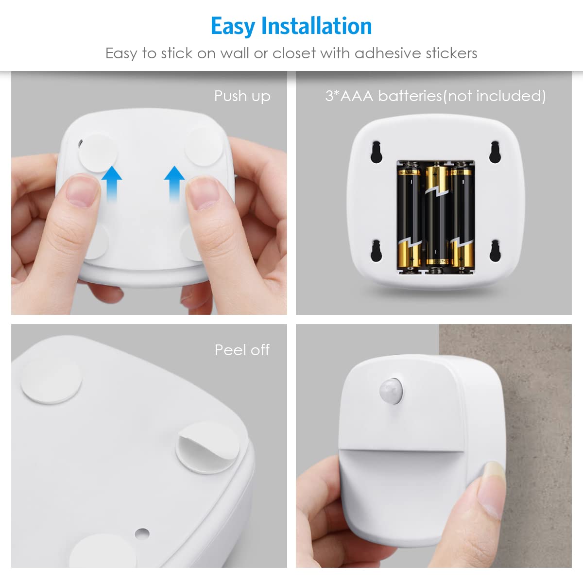 AMIR Motion Sensor Light - Cordless Battery-Powered LED Night Light for Stairs, Hallway, Kitchen, Cabinet - Warm White & White (Model: e3f4f40e)