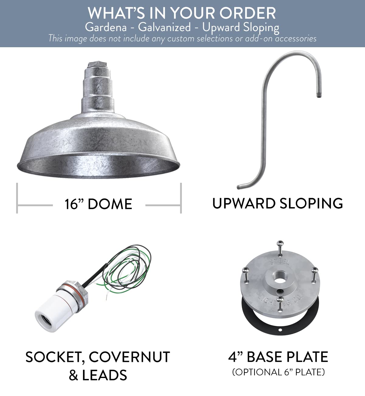 Steel Lighting Co. Gardena Barn Light - 16 Upslope Gooseneck, Galvanized Steel, Outdoor Wall Mounted Farmhouse Light