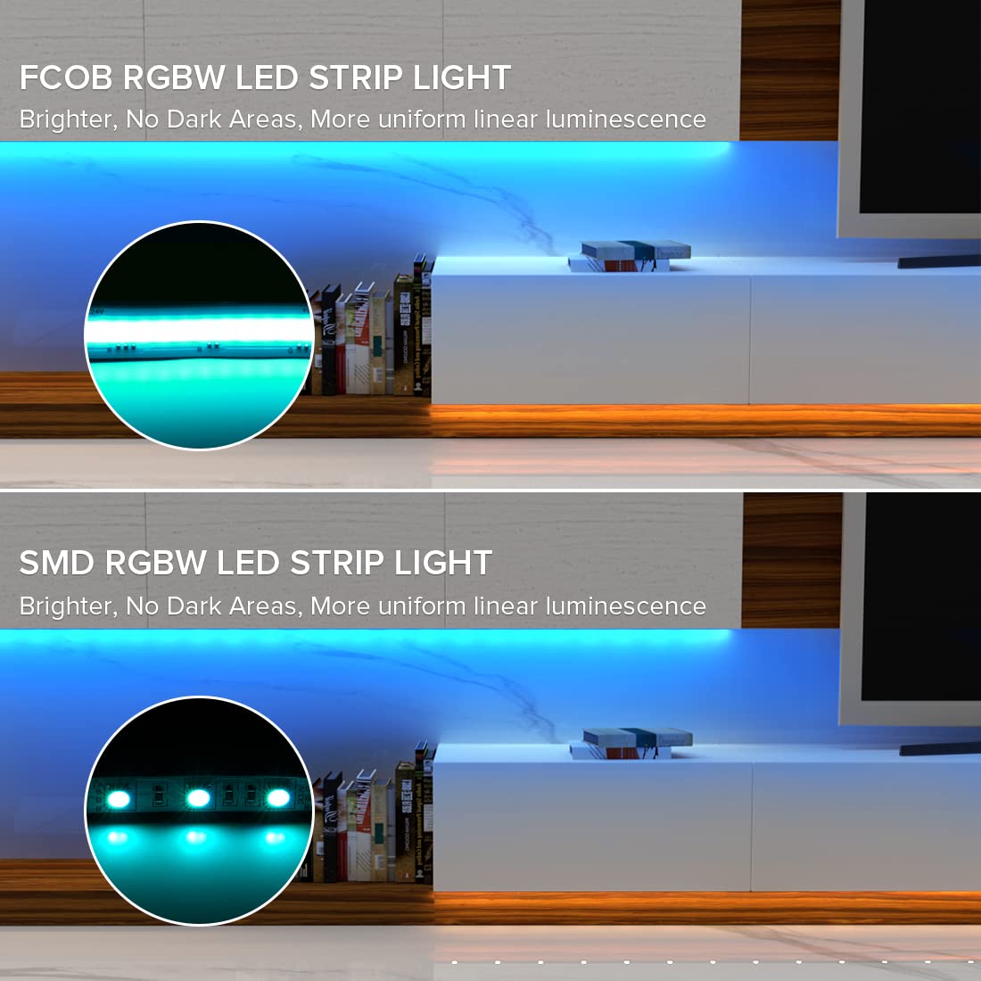 Fcob 9.86Ft Rgbw Cob Led Strip Light - 24V Color Changing Natural White, 12Mm Width, 896 Leds/M For Indoor Decoration