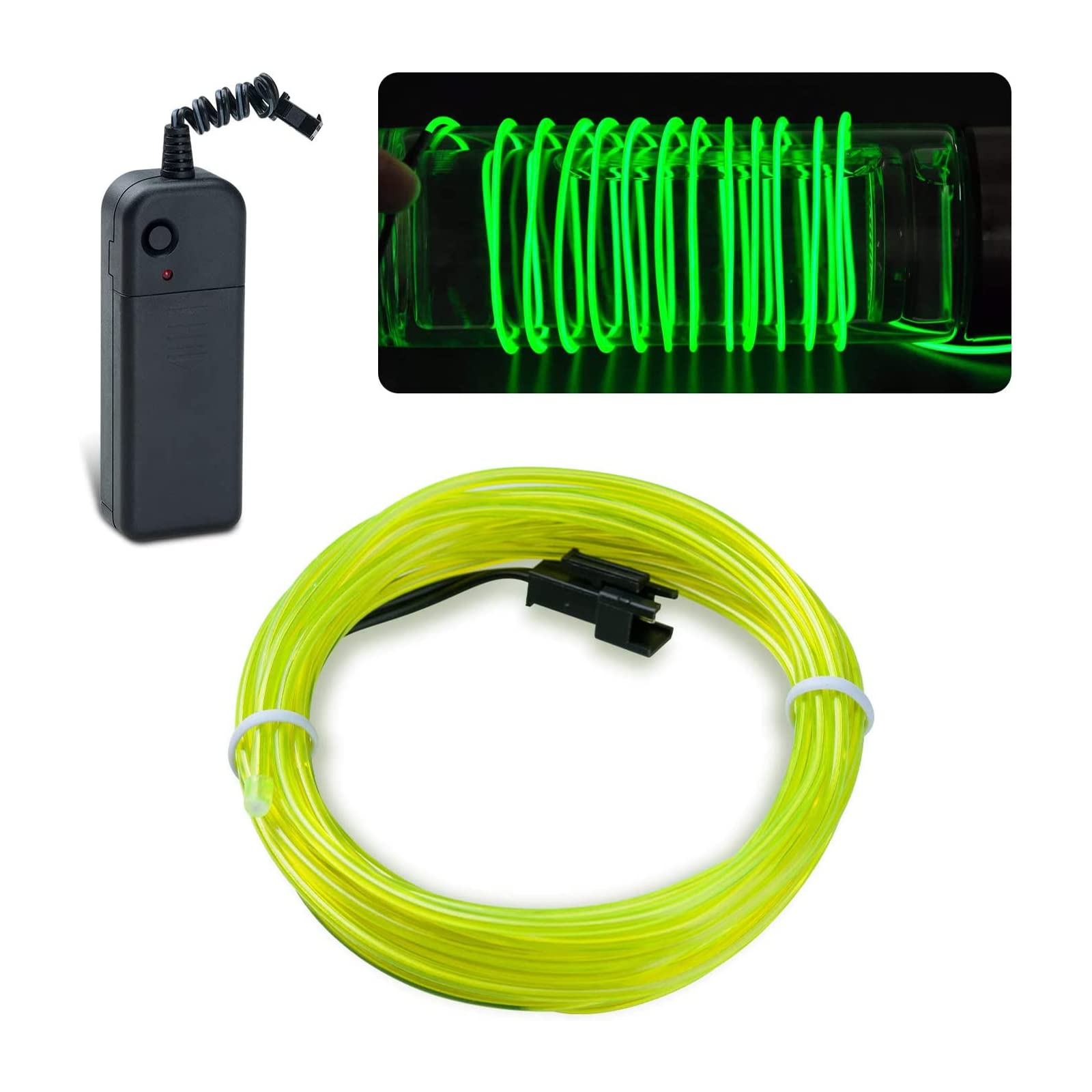 lychee EL Wire Neon Light - 9ft Green Electroluminescent Wire with Battery Pack for Parties and Halloween Decoration