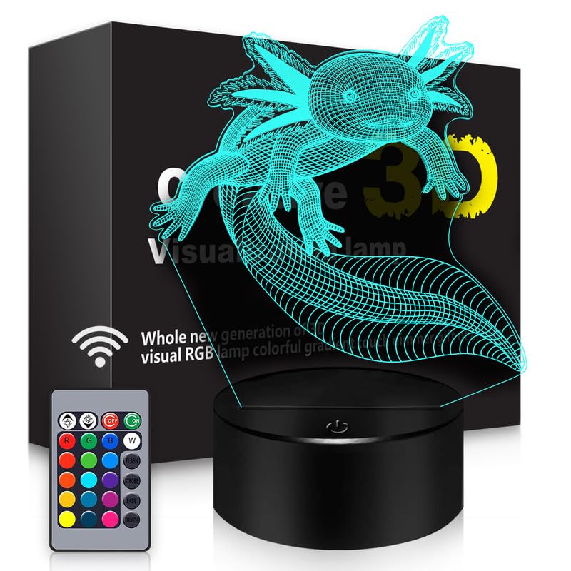 BASSI Axolotl Gifts 3D Axolotl Night Light 3D Illusion Lamp, 16 Colors Changing with Remote Kids Bedroom Decor, Birthday Christm