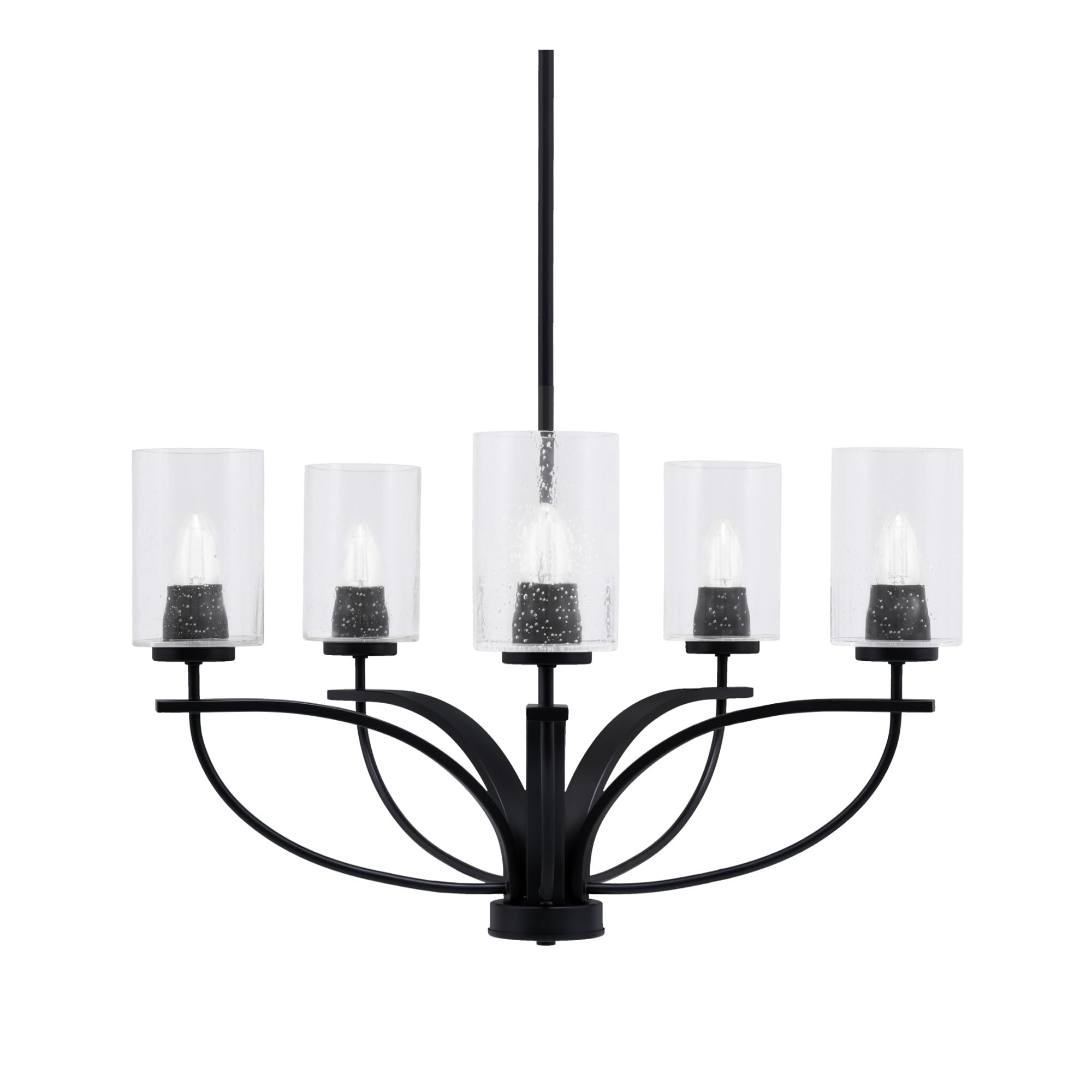 Toltec Lighting Cavella 5 Light Chandelier in Matte Black Finish with 4&quot; Clear Bubble Glass