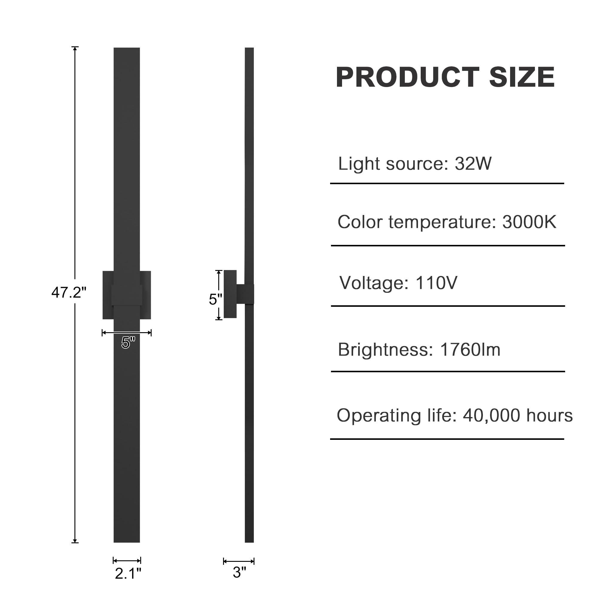 Lamqee 47.2 In Aluminum Long Outdoor Wall Lights  3000K 1760Lm Led Waterproof Ip65  Modern Exterior Lighting Fixture Linear Outdoor Sconce Wall Mount Outside Lighting For House Porch Patio Garage Door