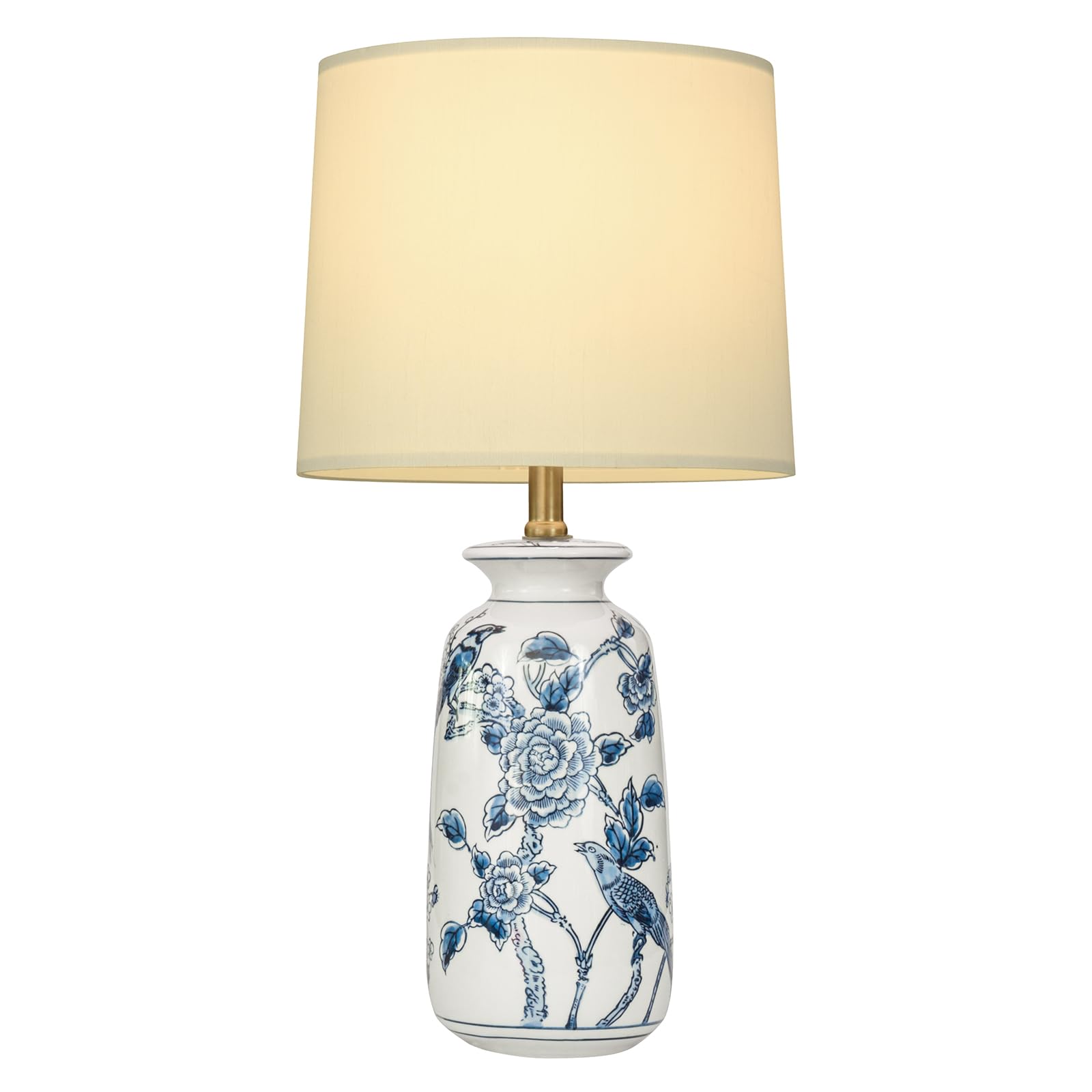 EUO Blue Ceramic Table Lamp - 24.25" Traditional Design with Blue Birds & Flowers for Living Room, End Table, Nightstand - Model TL-203-BU