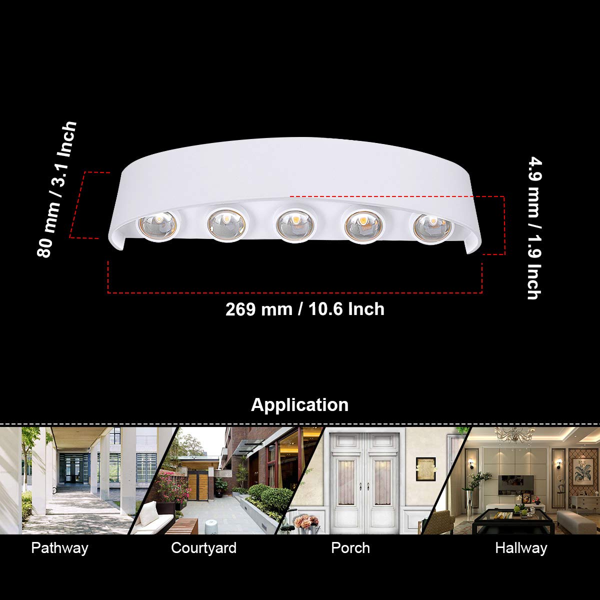 Kawell LED Wall Sconce Light, 10W Waterproof Aluminum, Matte White, Model 33-AU578-WT-WW, Indoor/Outdoor for Bedroom, Living Room, Bathroom