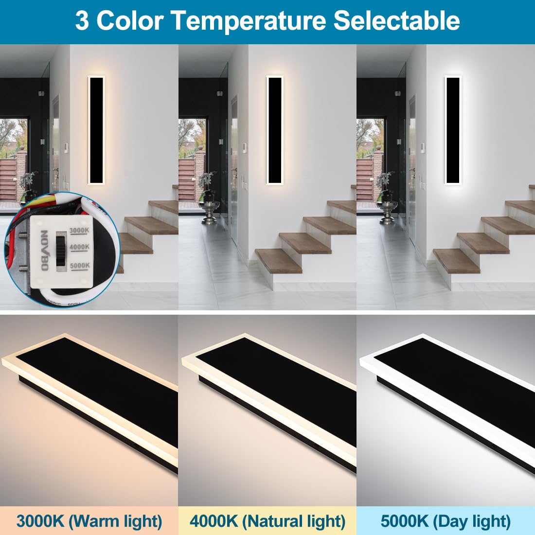 Xbuyee 2-Pack 48Inch Modern Outdoor Led Long Wall Light Fixture Exterior Wall Sconce Long Strip Wall Lamps, Ip65 Waterproof 36W
