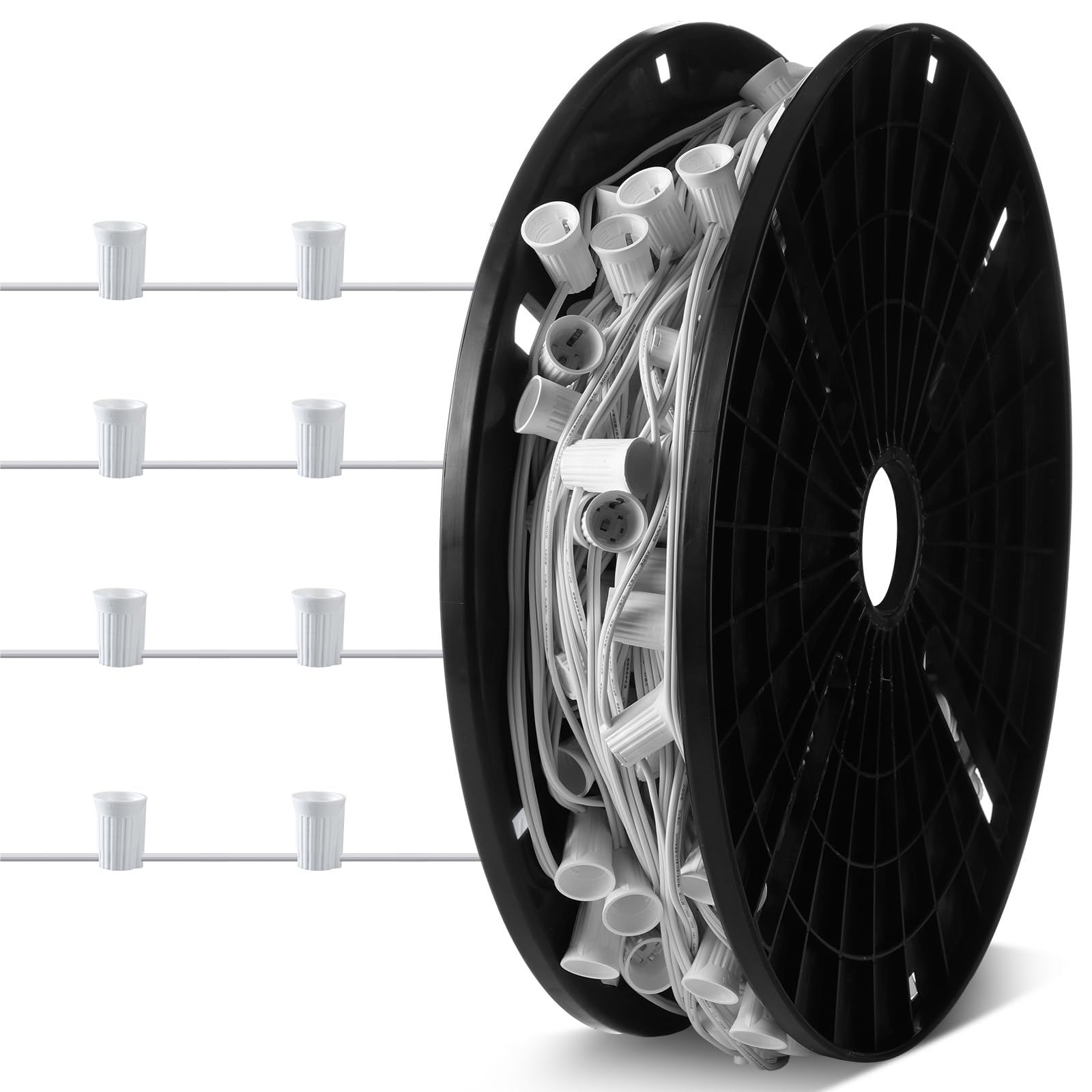 Copkim 250 ft C9/E17 Christmas Light Sockets Set Spool Outdoor UL Listed C9 Sockets Lights Patio String C9 Strands Bulk C9 Chris