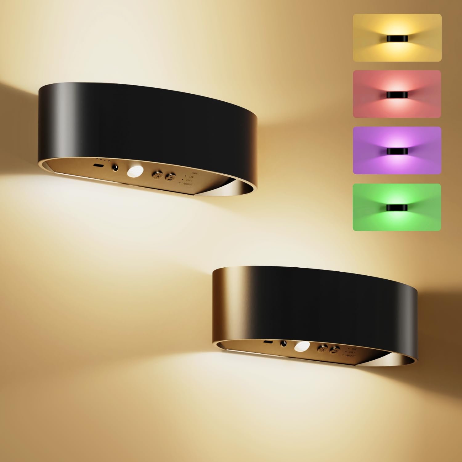 Motion Sensor Wall Light, 5000mAh Rechargeable Battery Operated Motion Sensor Light Indoor with Remote, 15 RGB and 3 Colors Dimm