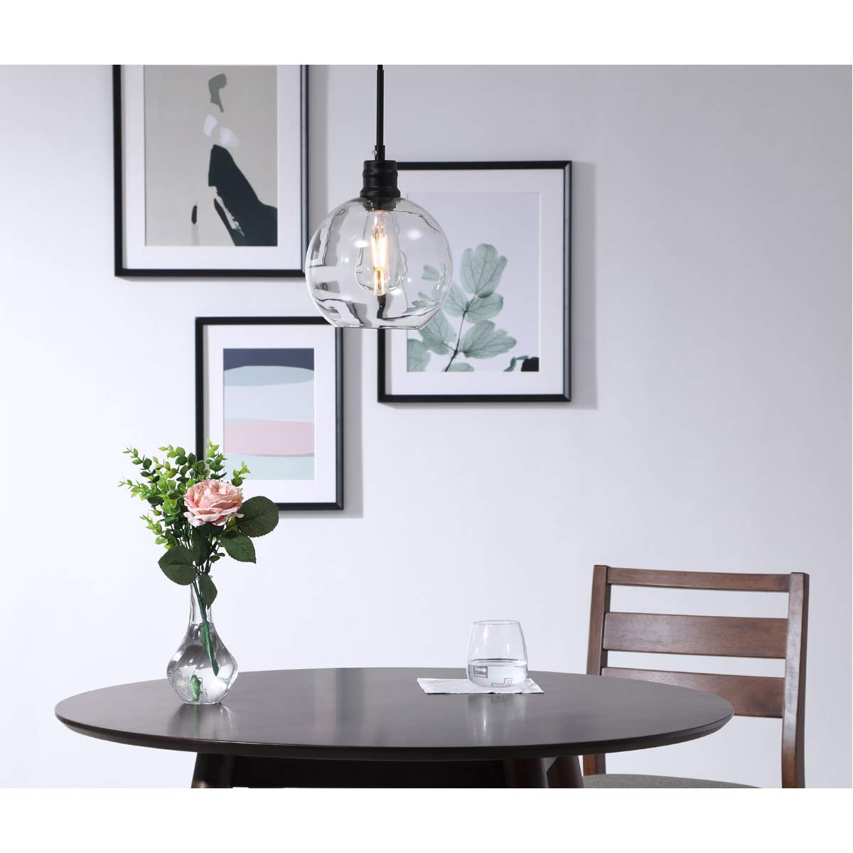 Living District Emett 1-Light Metal Pendant in Black and Clear Glass