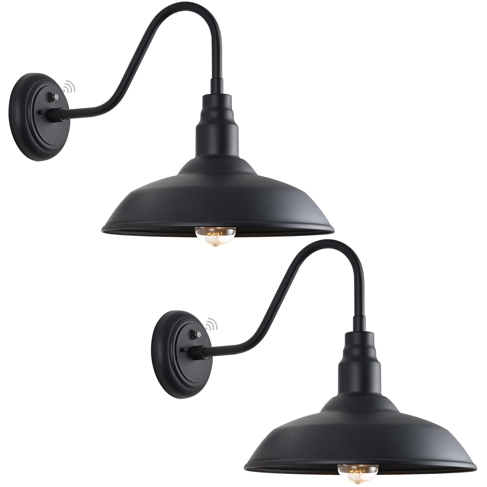 GOALPLUS 14 Inch Large Outdoor Barn Lights with Dusk to Dawn Sensor, Matte Black Gooseneck Lights Outdoor, Farmhouse Style Exter