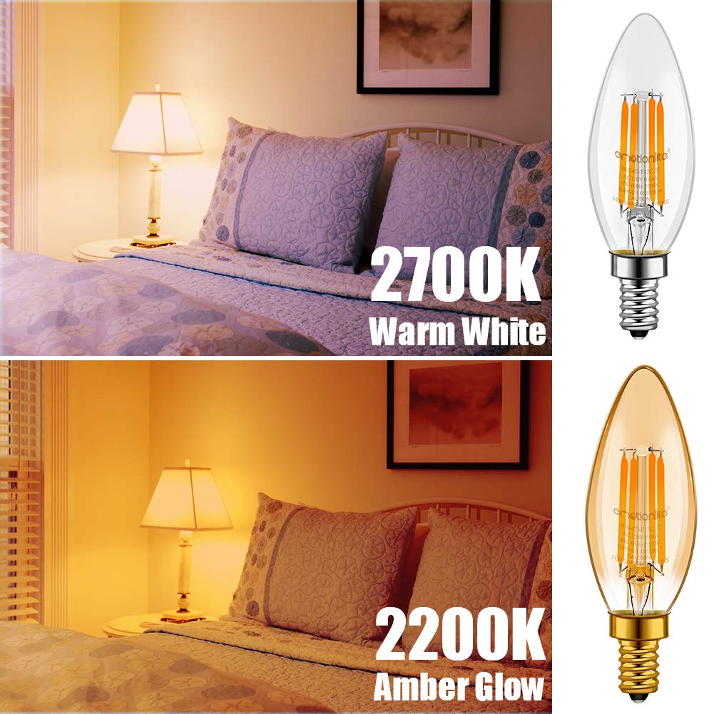 Emotionlite Led Light Bulbs, Dimmable Candelabra Bulbs, E12 Base, Warm White, Chandelier Light, Ceiling Fan Bulb, 40W Equivalent, 4W, 2700K, 350Lm, Ul Listed, 12 Pack