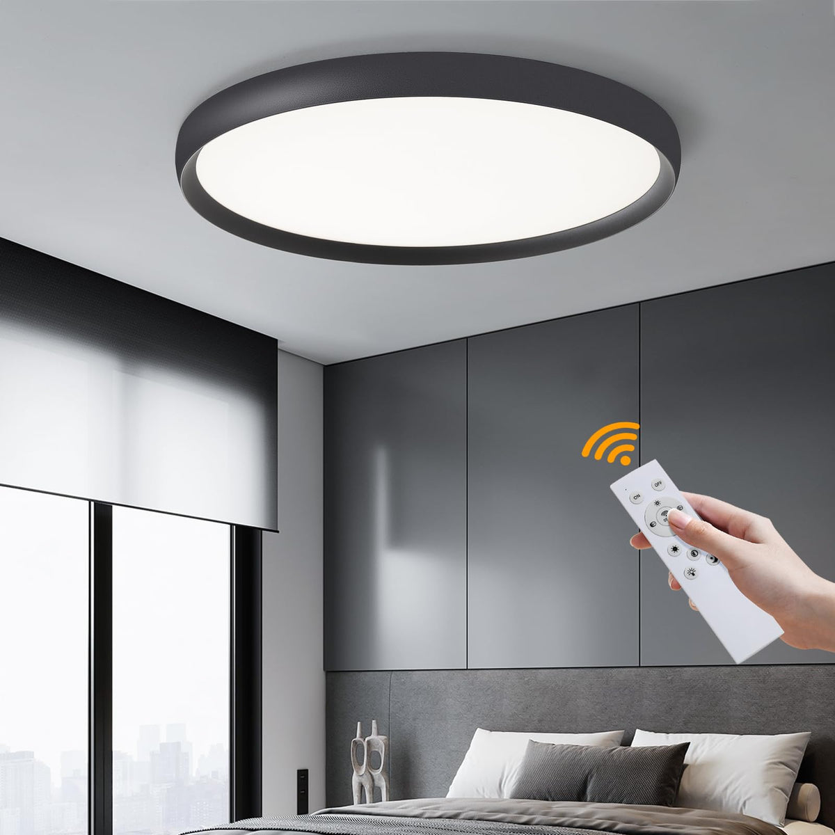 Fordeson 19Inch Black Led Ceiling Light Fixture, Ultra-Thin Modern Flush Mount Ceiling Lamp, Dimmable 3000K-6000K, 40W, Minimali