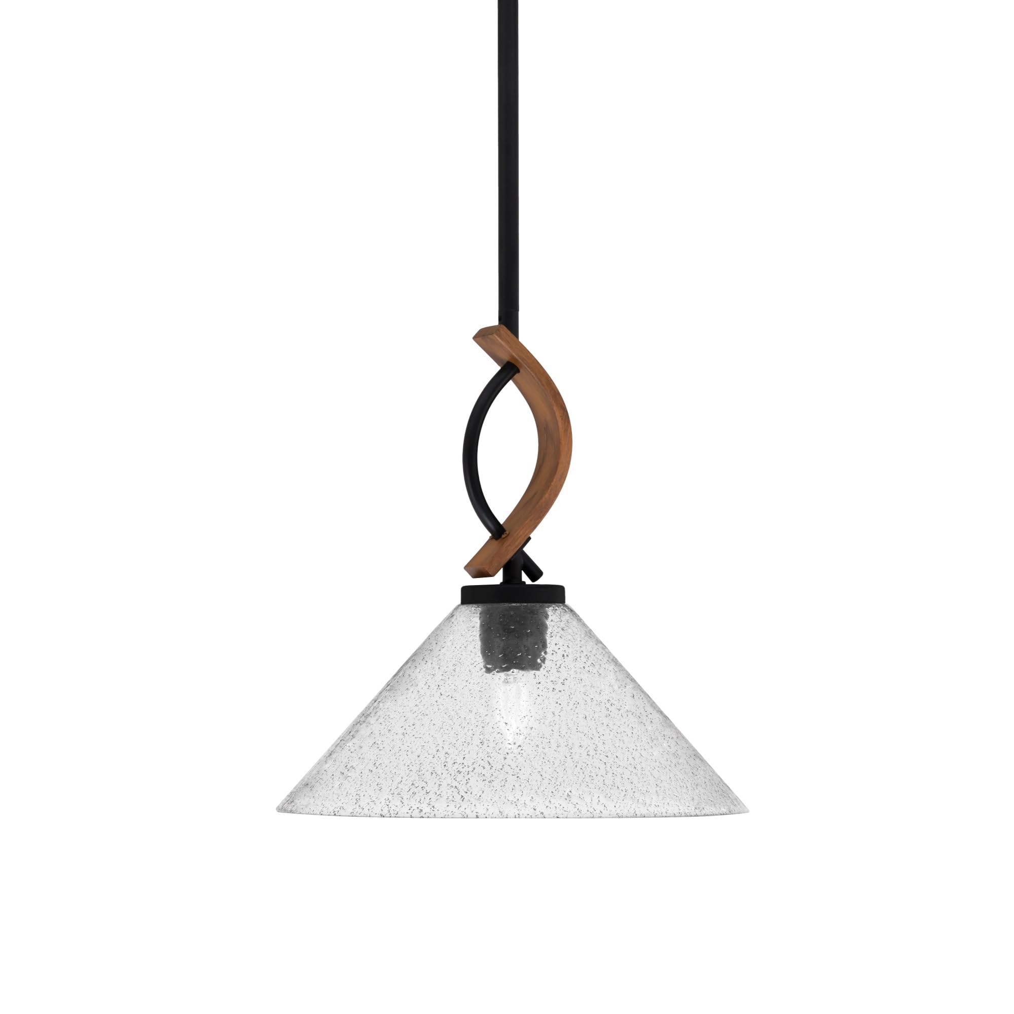 Toltec Lighting Monterey Stem Hung Mini Pendant, Matte Black & Wood-Look Metal, 12in Smoke Bubble Glass