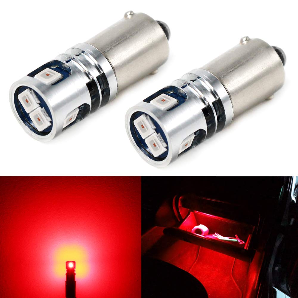 Phinlion Super Bright 2835 5-Smd 57 1816 1891 1893 3886X 64111 Ba9 Ba9S Led Red Bulbs For Courtesy Interior Dome Map Reading Glove Box License Plate Radio Lights