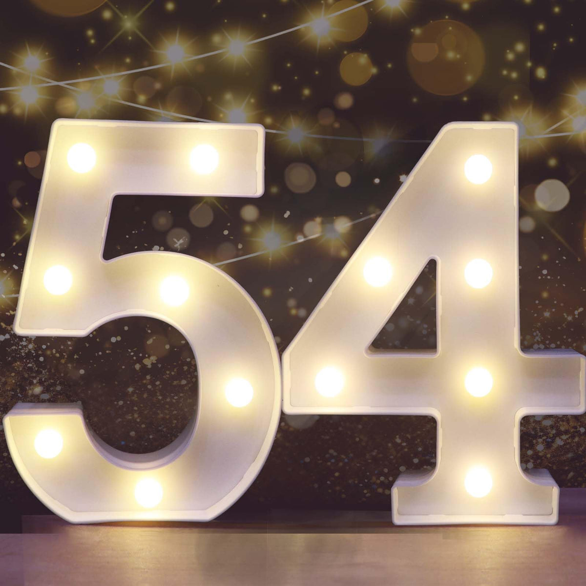 Pooqla Decorative Led Light Up Number Letters, White Plastic Marquee Number Lights Sign for 54th Birthday Party Wedding Decor Battery Operated Number (54)