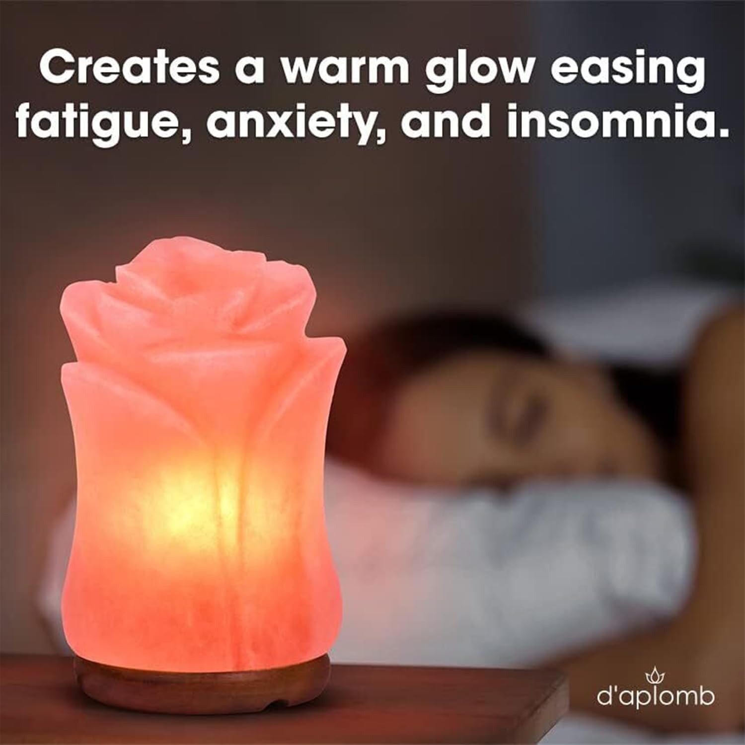 D'Aplomb Himalayan Salt Lamp - Hand Carved Pink Flower, Authentic Natural Crystal, Dimmer Cord