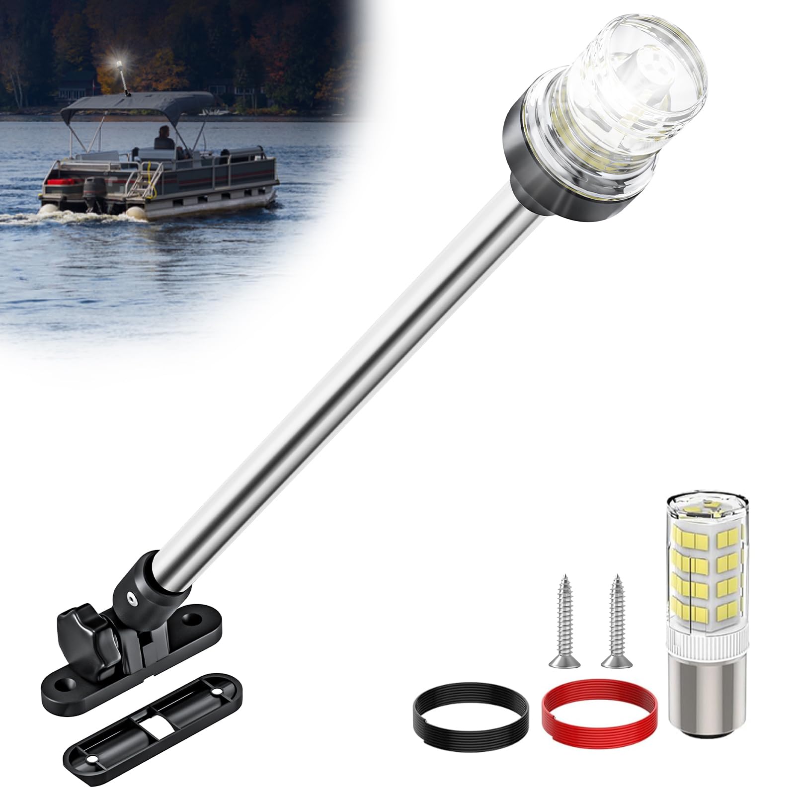 Ambipasion 18 Inches Bimini Light For Pontoon Boat  Pontoon Navigation Lights Anchor Light Stern Lights For Bimini Top Mount Waterproof Ip67  White Fold Down Led Marine Boat Rear Running Lighting