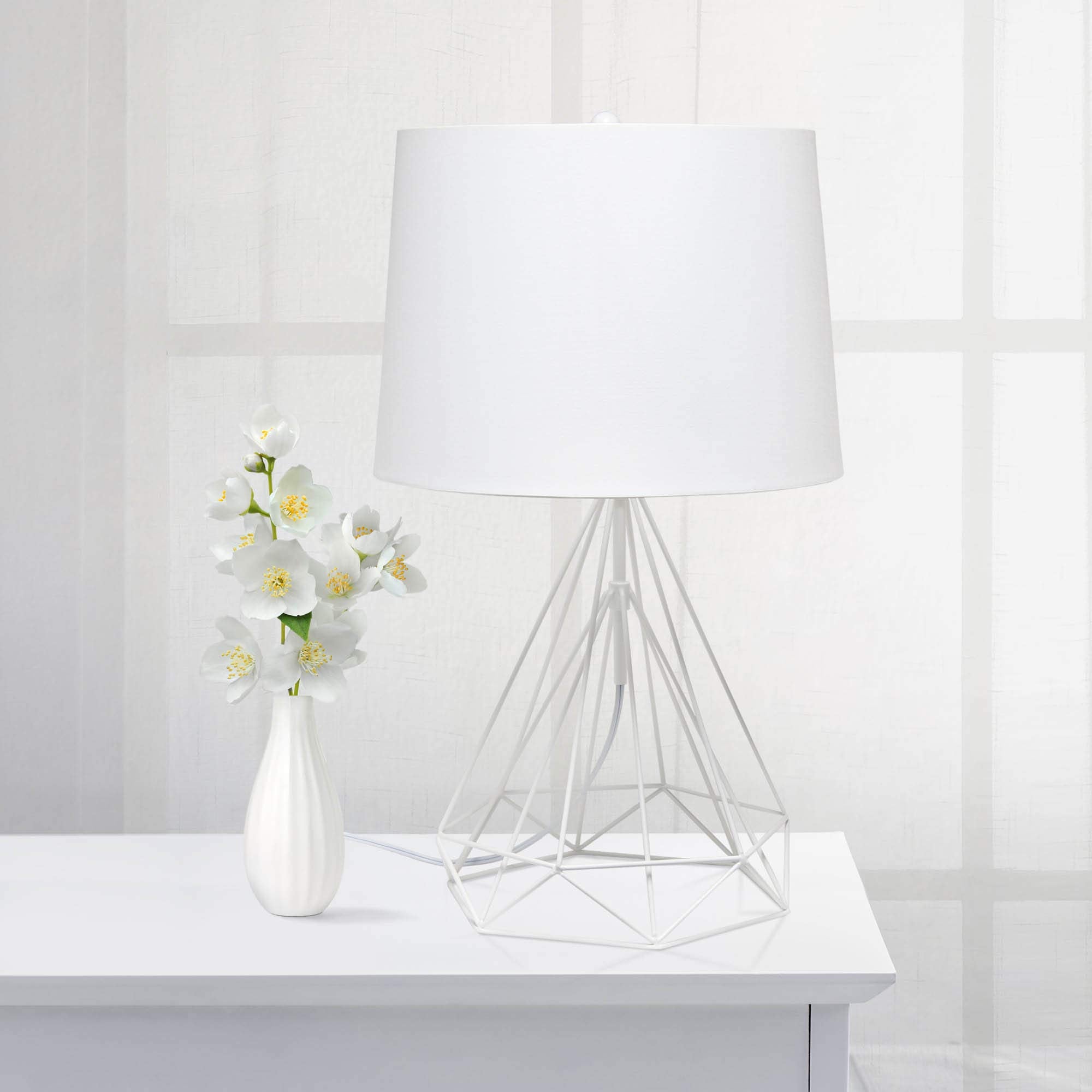 LALIA HOME Decorative Table Lamp - Geometric Design, Metal, White Matte, 14inL x 14inW x 23.5inH, Model LHT-5024-WH