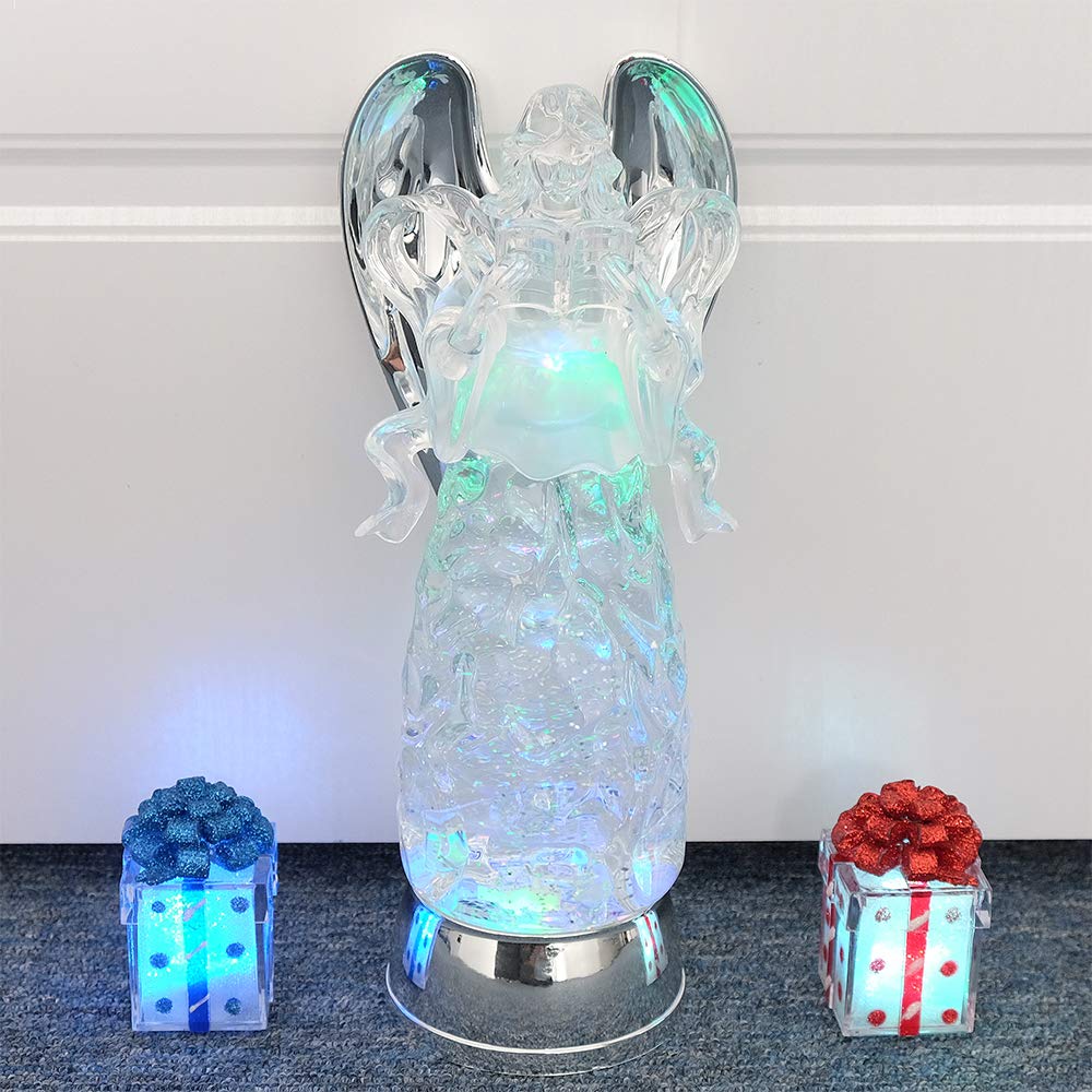 Wondise 11 Color Changing Snow Globe Water Lamp with Timer, LED Lights & Glitter - Angel Reading Figurine Christmas Decor
