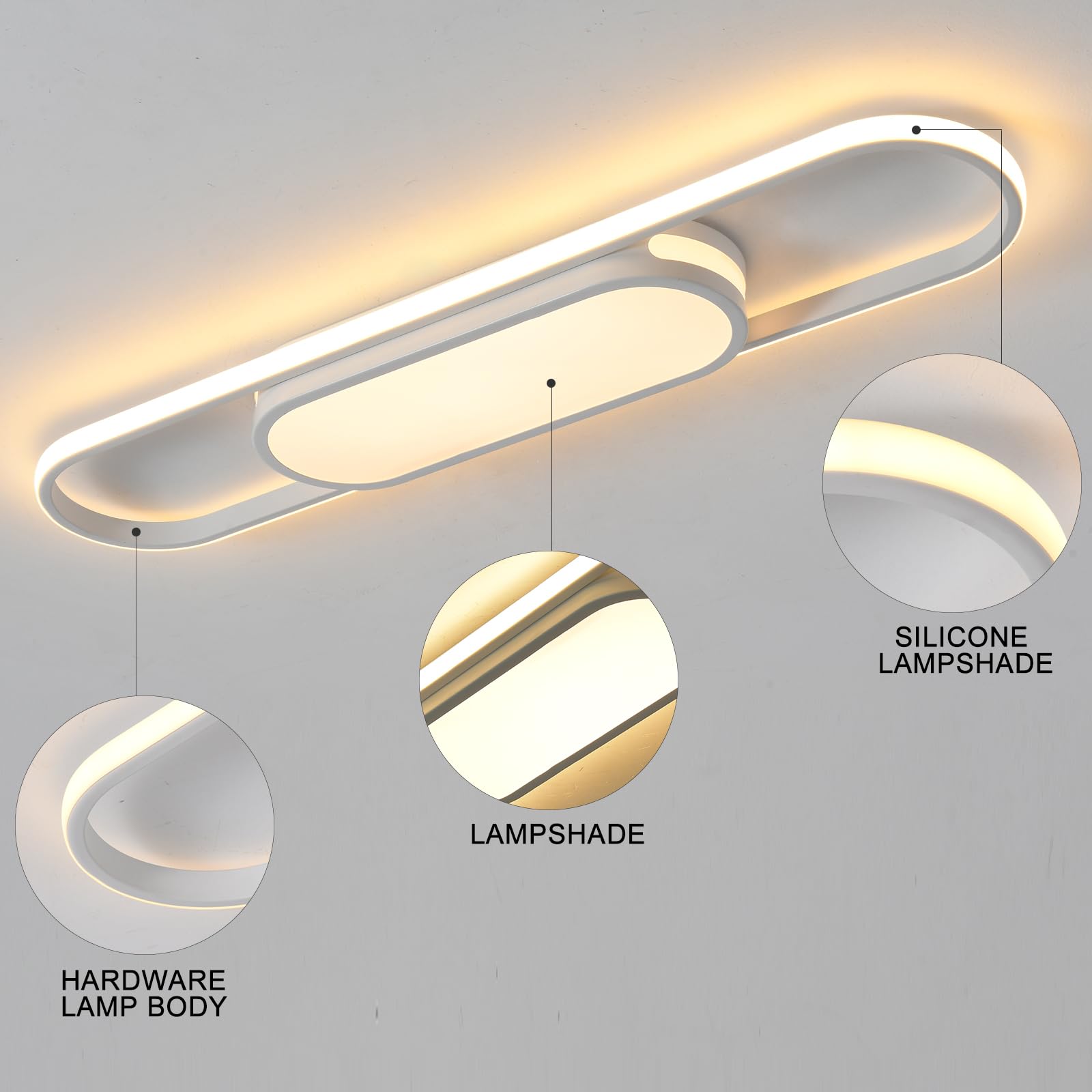 Qcyuui Modern Led Ceiling Light Dimmable Linear Ceiling Lamp 31.5In Kitchen Lighting Fixtures Ceiling For Bedroom Hallway Dining Room (45W/3000-6500K/White)