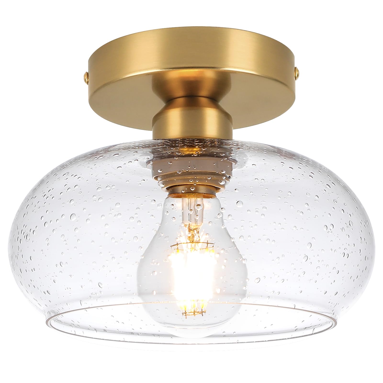 WILON Semi Flush Mount Ceiling Light, Small Seeded Glass Ceiling Light Fixture Modern Gold Bathroom Ceiling Light Kitchen Lighti