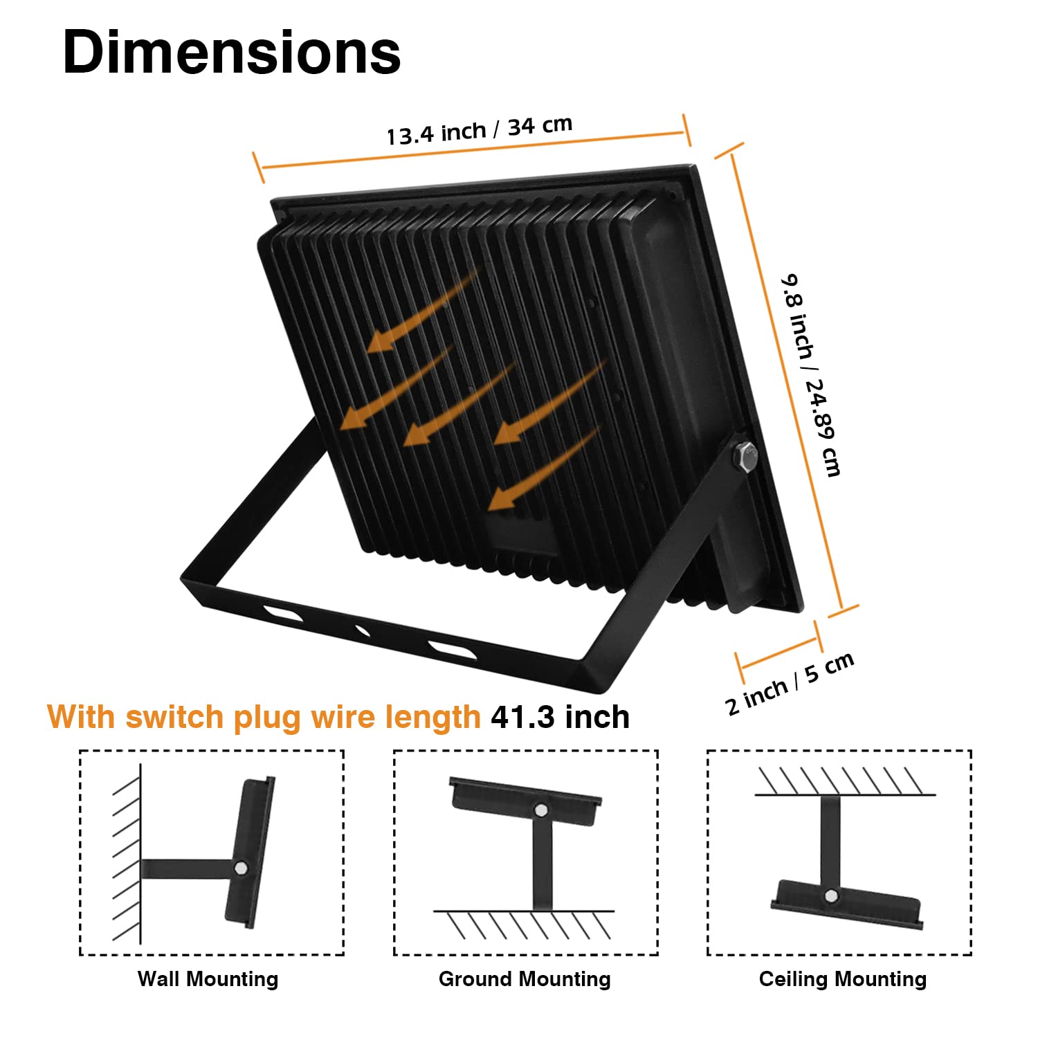 ZHMA 150W LED Flood Lights Outdoor, 12000LM, IP66 Waterproof, 6500K Daylight White, Black, 2 Pack