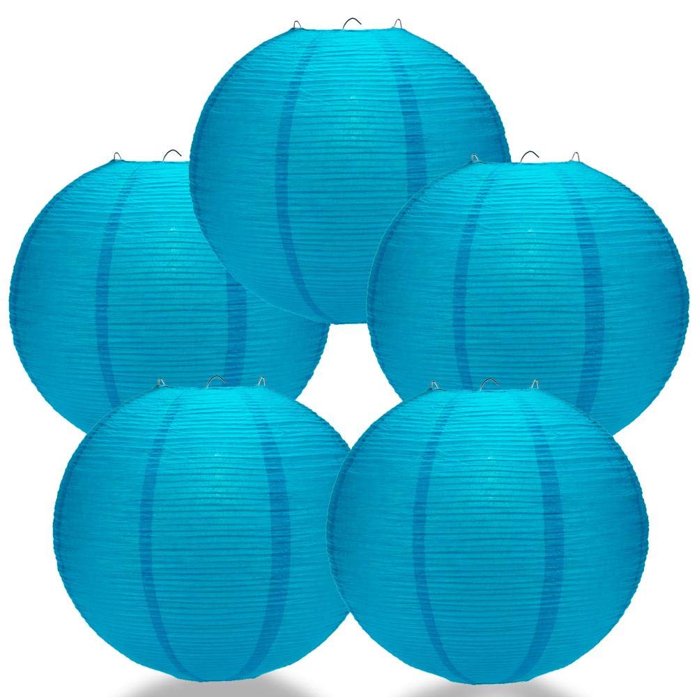 Quasimoon PaperLanternStore.com (5-Pack) 12 Inch Turquoise Blue Fine Line Premium Even Ribbing Paper Lantern, Extra Sturdy