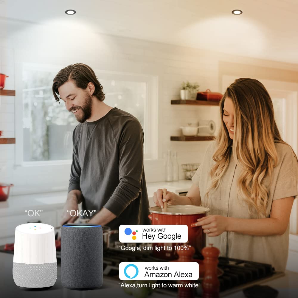 YGS-Tech Smart 2" WiFi LED Downlight, Dimmable RGB & CCT, 5W, Black Trim, 1 Pack, Compatible with Alexa & Google Home