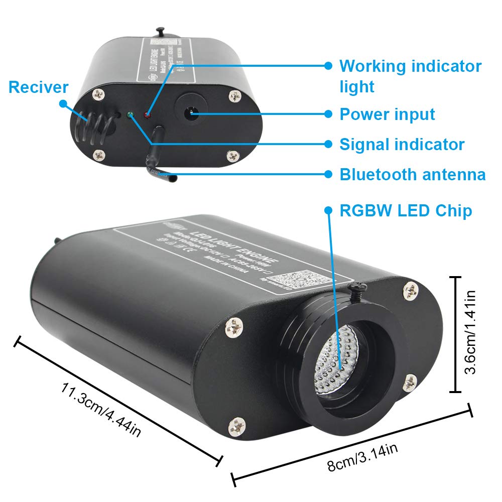 CHINLY RGBW LED Fiber Optic Star Ceiling Lights Kit, 16W, 550pcs, 13.1ft, Multicolor, Model C16W550, Adapter Included