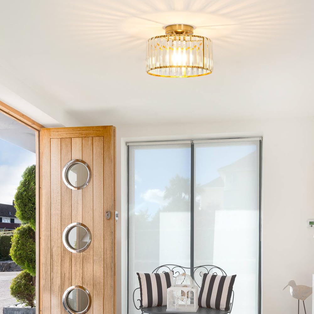 Crystal Ceiling Light Fixture, Modern Semi Flush Mount Ceiling Light, Gold Hallway Lighting Fixtures Chandelier For Kitchen, Clo