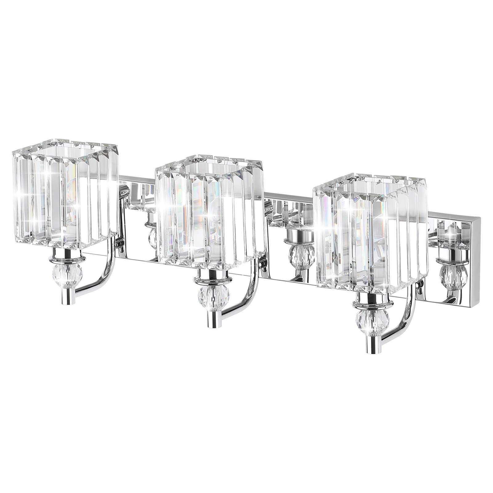 Ralbay 3-Light Crystal Vanity Light, 24 Chrome Stainless Steel, Model 8606 For Bathroom Wall Lighting