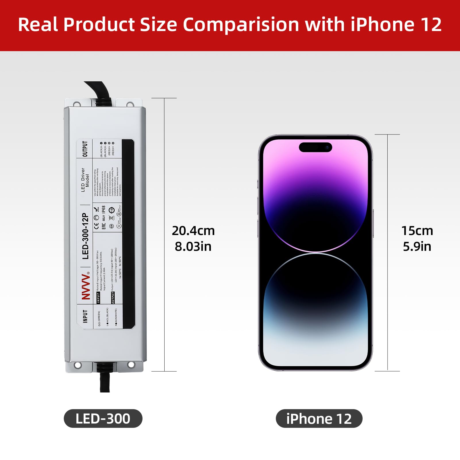 Led Driver 300W 12V Dc 25A Waterproof Ip68 Power Transformer Adapter, 90-265V Ac Input With Active Pfc 3-Pin Plug - For Led Stri