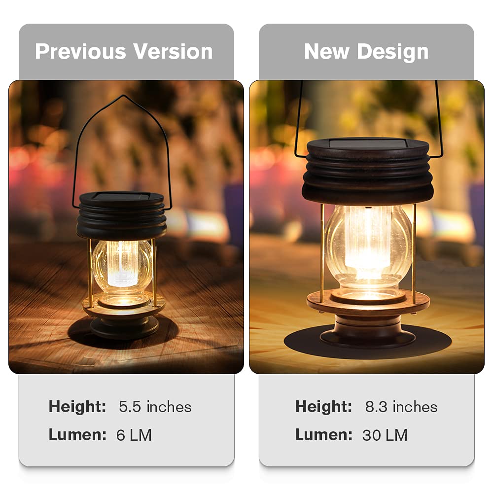 Hanging Solar Lights Outdoor - 8.3” Solar Powered Waterproof Retro Christmas Lanterns, Bright Landscape Lanterns Lamp, 30 Lumen, 1 Pack, Great Decor For Patio, Yard, Garden And Table (Warm White)