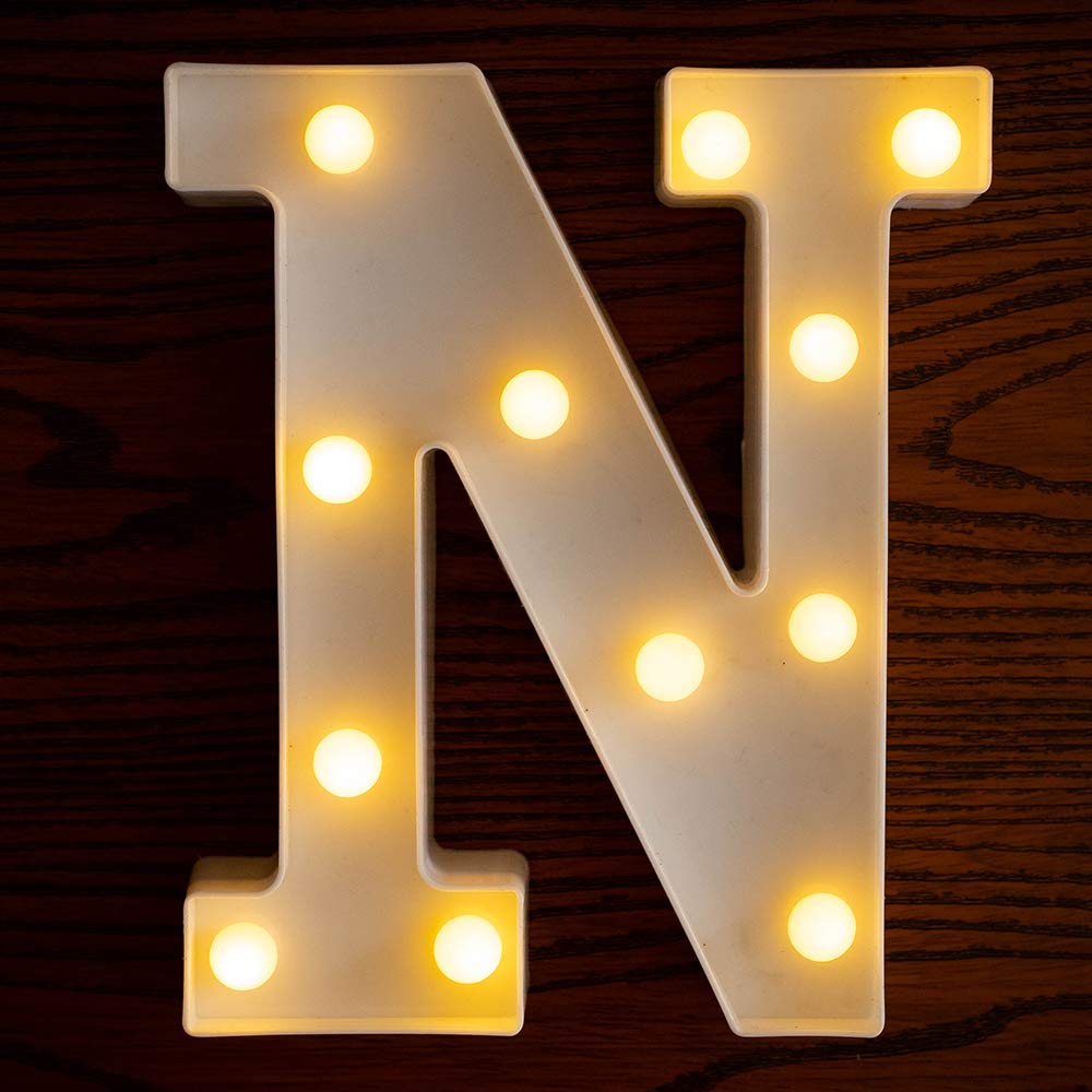 Yorulory LED Letter Lights Sign Letters Light Up Letters Sign for Night Light Wedding Birthday Party Battery Powered Christmas Lamp Home Bar (N)