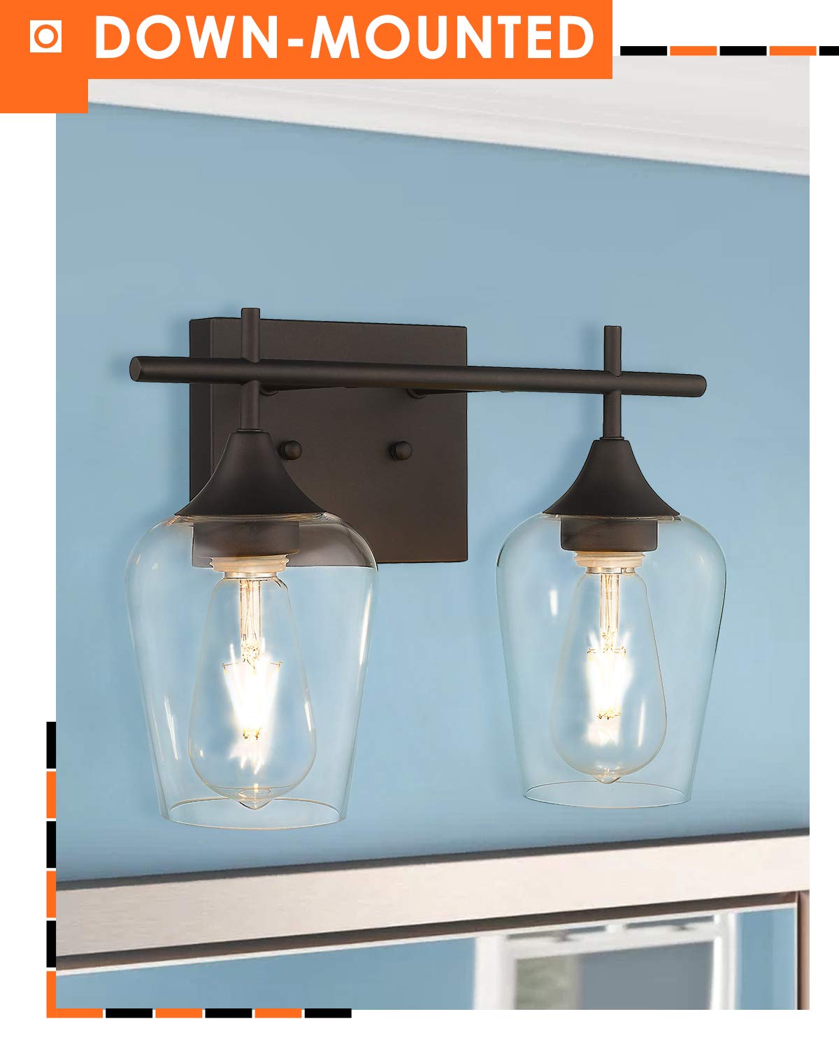 Osimir Oil Rubbed Bronze Bathroom Light Fixture, 2 Lights Bathroom Vanity Lights Over Mirror with Clear Glass, Farmhouse Bath Wa