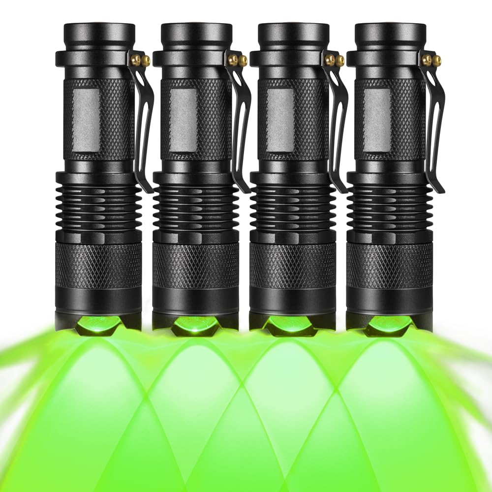 RaySoar 4 Pack Green LED Flashlight, 150 Yard Range, Aluminum, Model SK68-Greenlight-1M