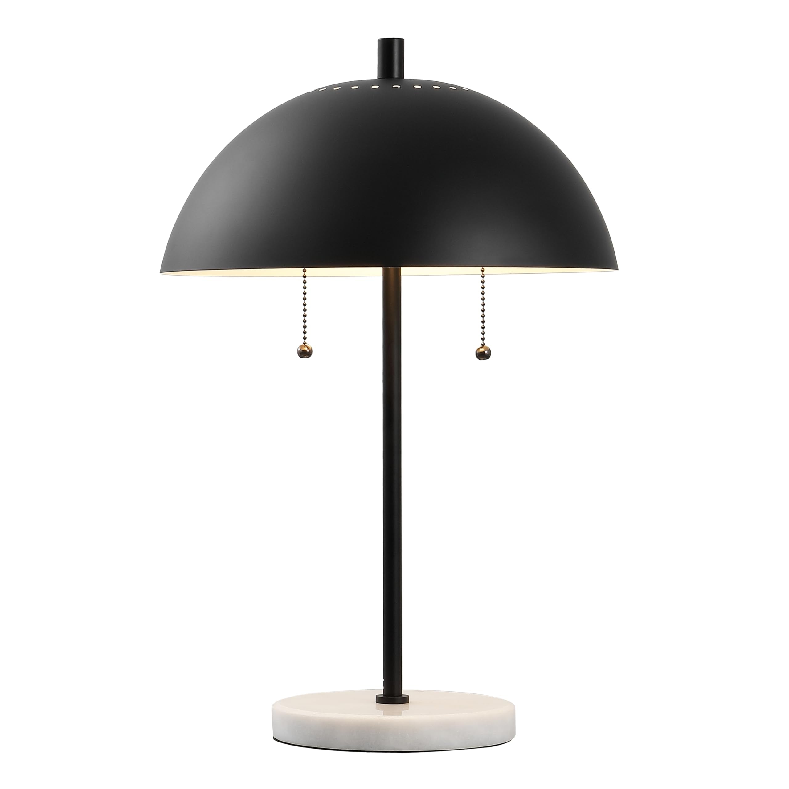 JONATHAN Y 20.7 Black/White Marble 2-Light LED Table Lamp for Modern Bedside Decor, Glam Desk Lamp, Gold Metal Dome Shade, Pull 