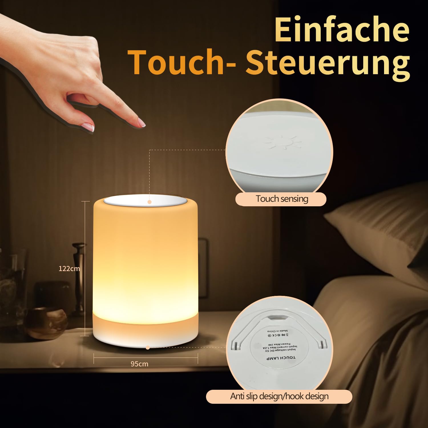 Oorun Touch Bedside Table Lamp,13 Rgb Colors & 5 Brightness, Usb Rechargeable Desk Lamp, Remote Control Dimmable Night Light Wit