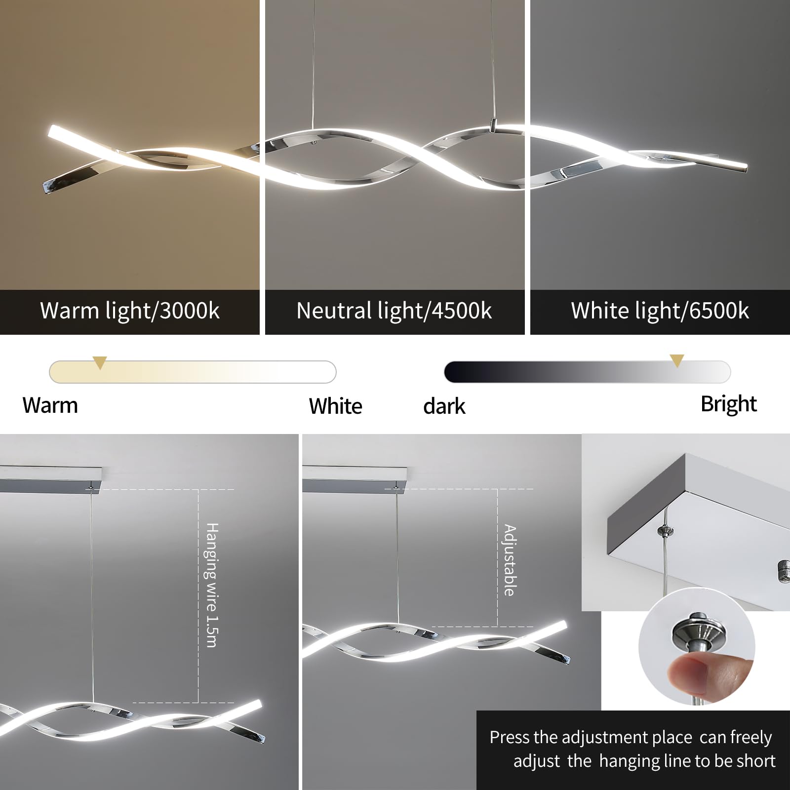 Matven Modern Ceiling Chandelier Light, Acrylic Anti Flicker Pendant Lamp With Remote Control Dimmable 3 Color Mode & Brightness (Warm Cool Neutral Light) For Kitchen Bar(Silver)