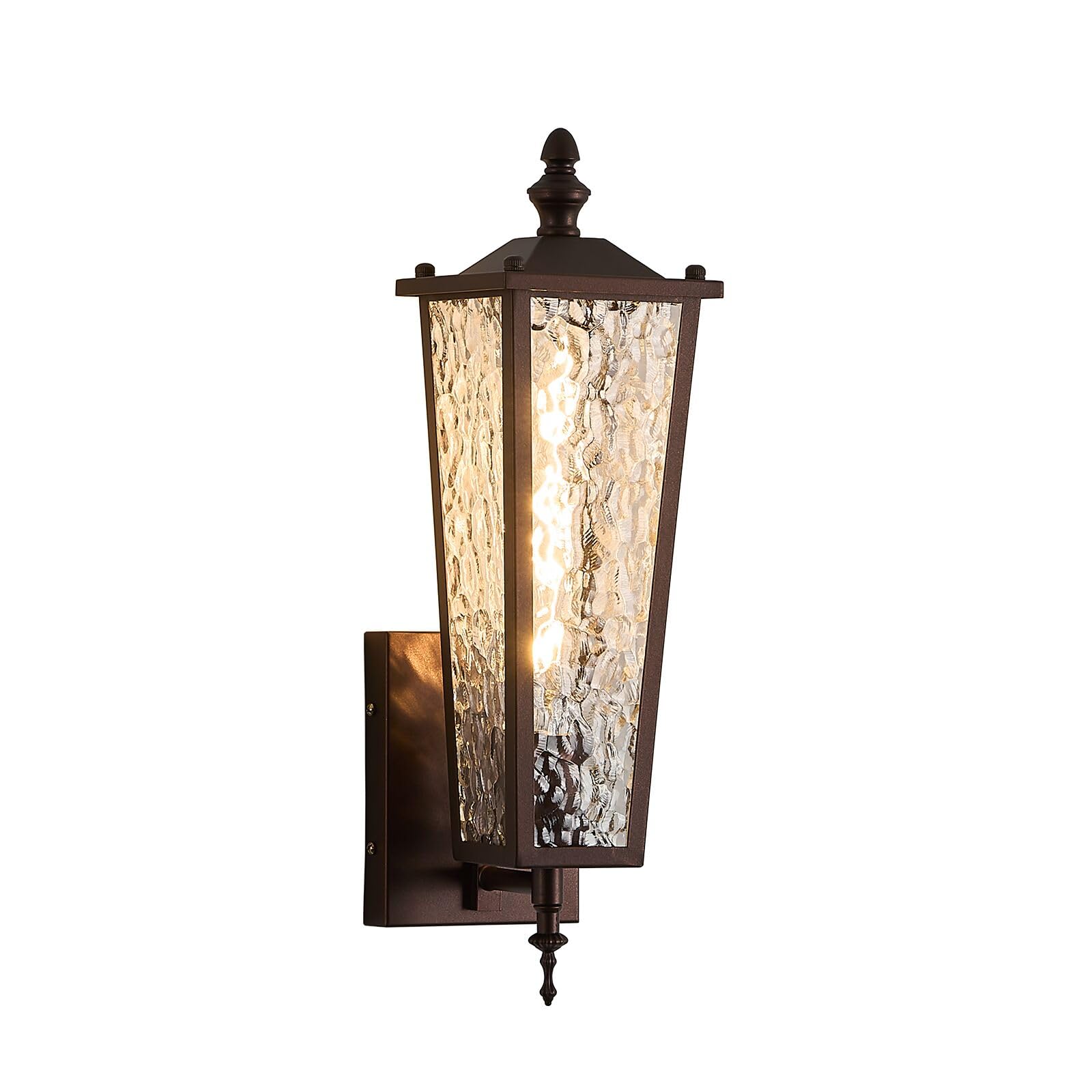 BIEOCUR Brown Outdoor Wall Light Fixtures - Waterproof Exterior Wall Lantern with E26 Socket & Glass Shade, 17.7in Porch Sconce 