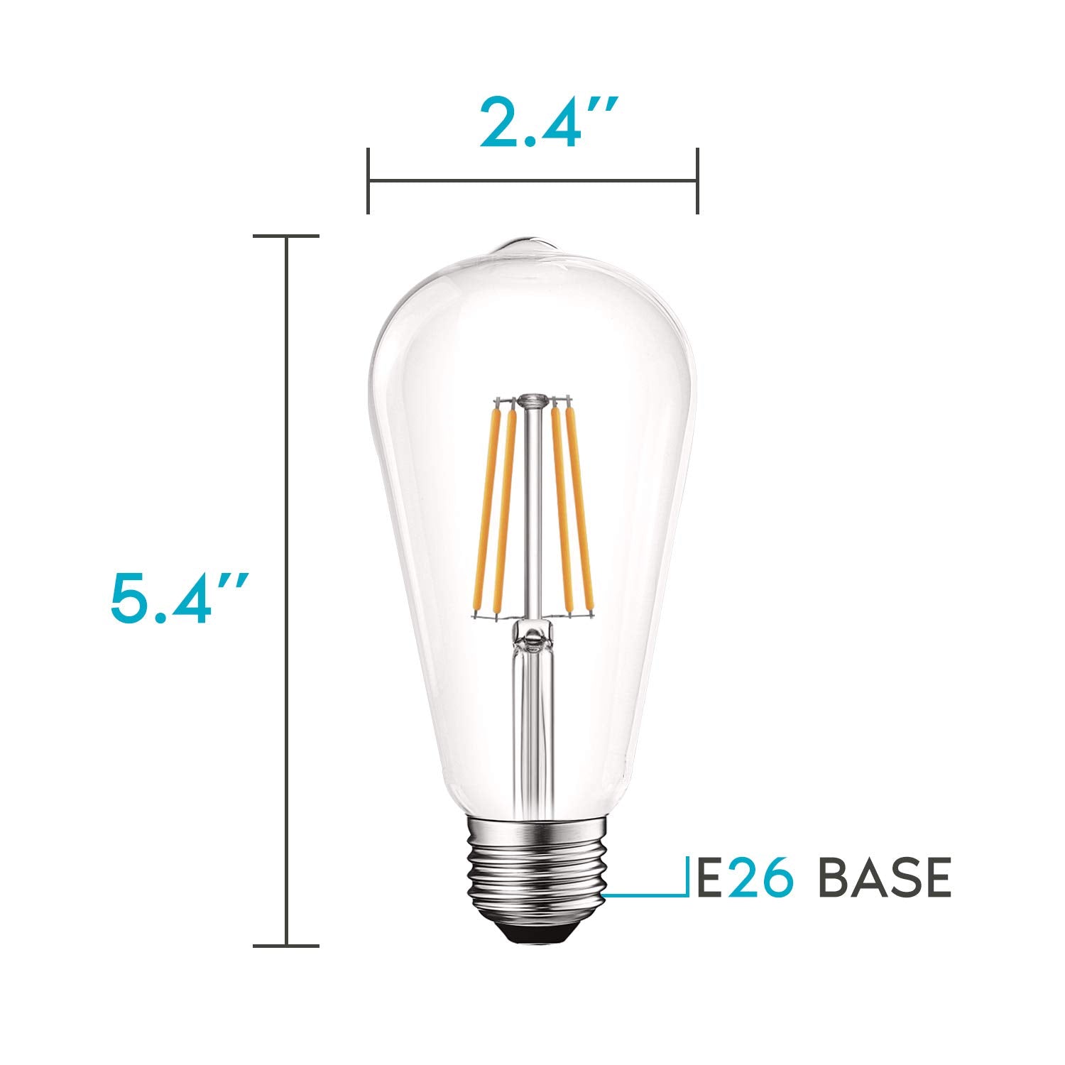 LUXRITE Vintage LED Edison Bulb 5W, 550 Lumens, Dimmable, Clear Glass, 2700K Warm White, E26 Medium Base, 4 Pack,