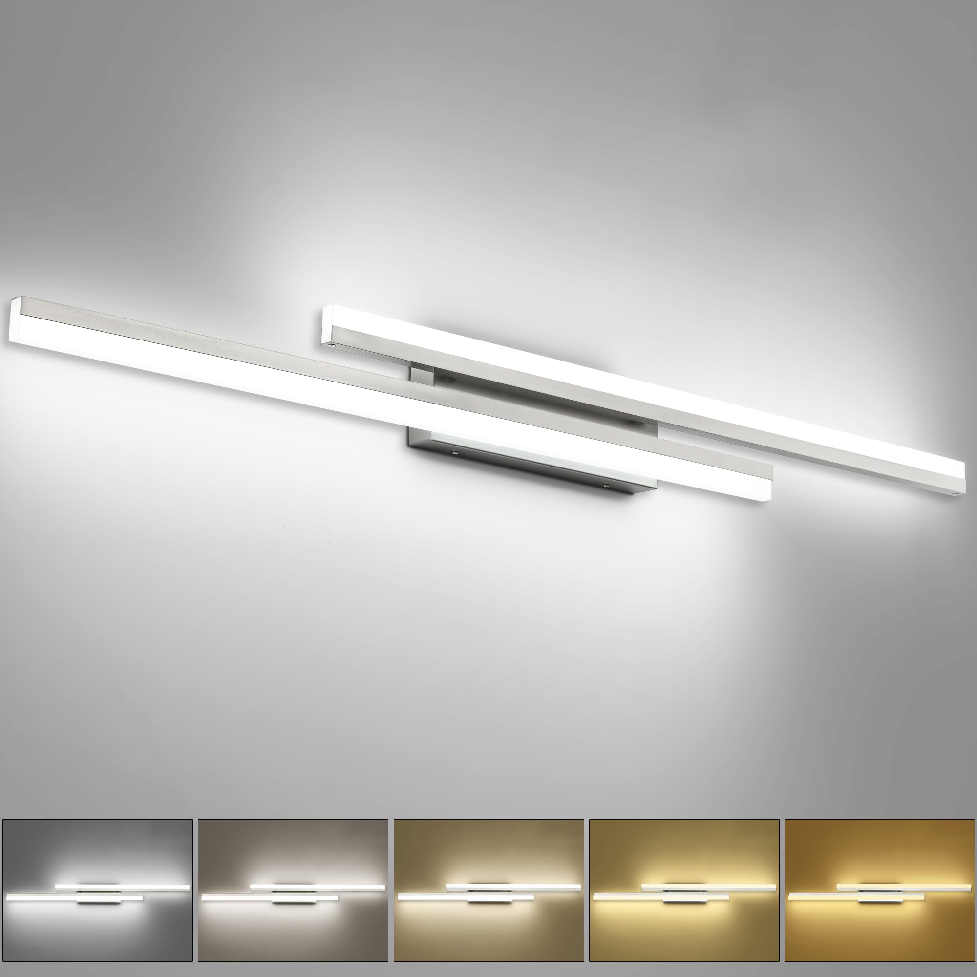 Presde 5 Color Changeable Bathroom Vanity Light 48Inch Modern Led Brushed Nickel Bathroom Light Fixtures Over Mirror Bath Wall L