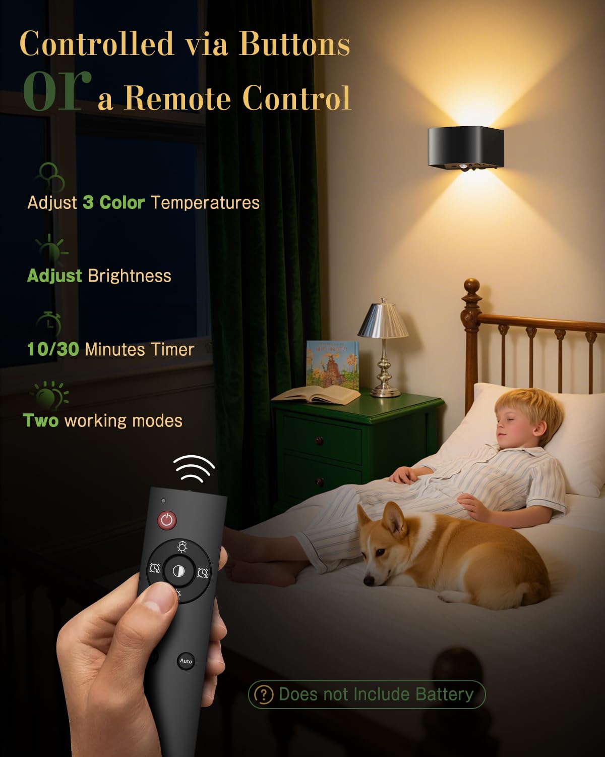 TOBITAI Wall Light Motion Sensor 2 Pack, Wall Sconces LED Indoor with Remote Control 3 Colors Brightness Adjustable 5000mAh Rech